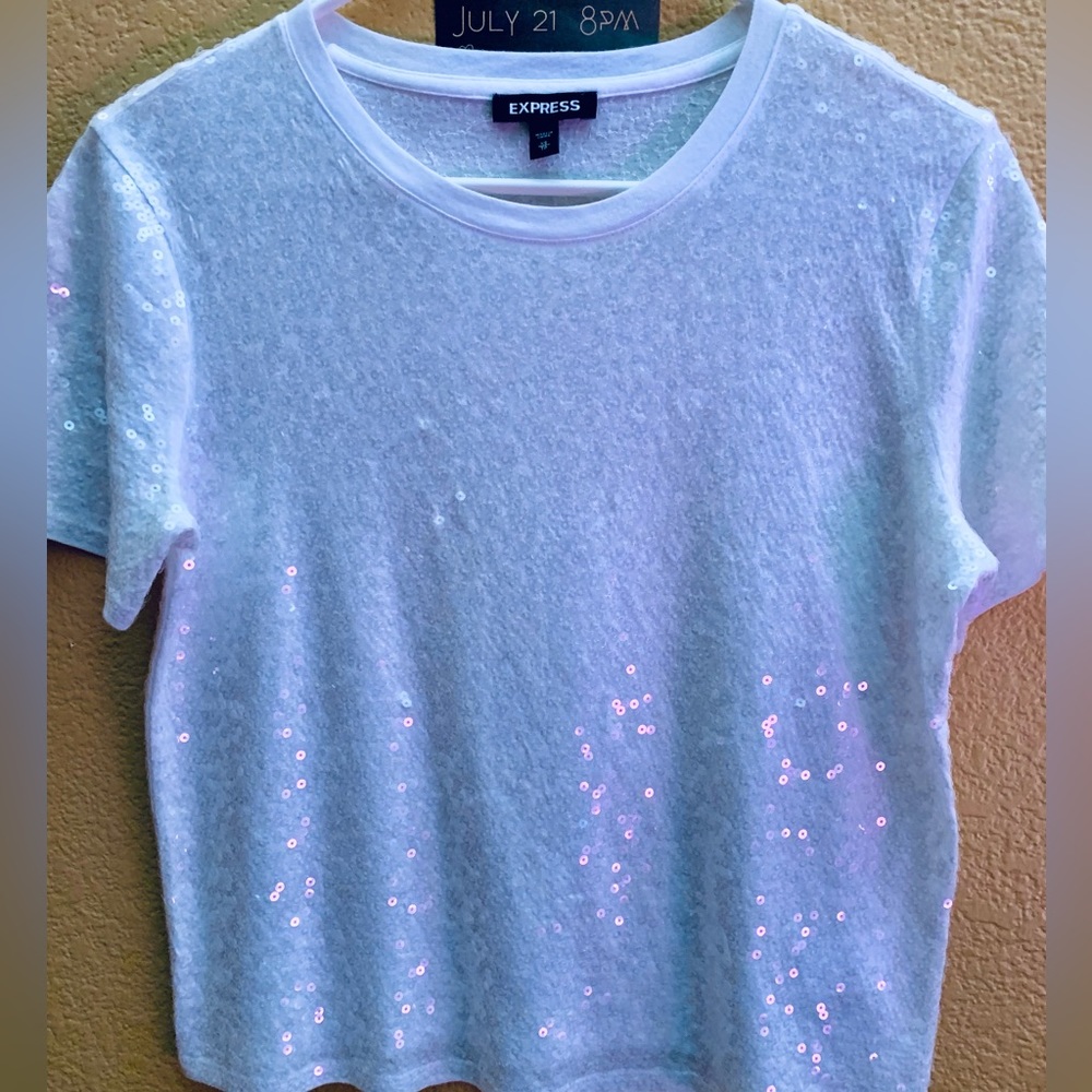Express - Women’s Tee XS, White with sequins